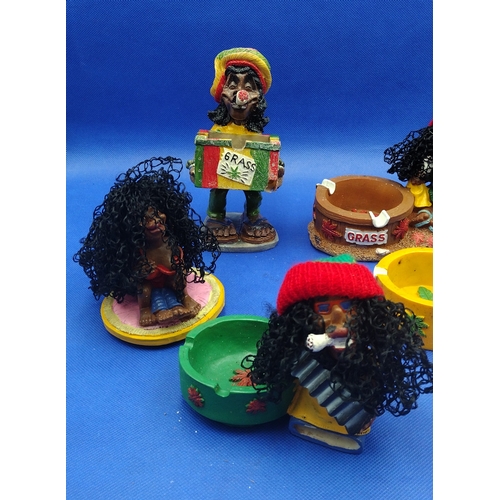 208 - Collection of Vintage 1980s Rastafarian-Themed Resin Figurines and Cannabis-Inspired Ashtrays, Featu... 