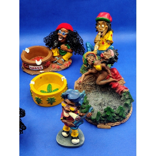 208 - Collection of Vintage 1980s Rastafarian-Themed Resin Figurines and Cannabis-Inspired Ashtrays, Featu... 