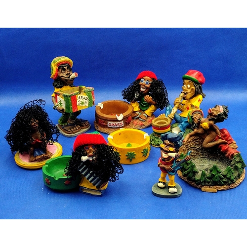 208 - Collection of Vintage 1980s Rastafarian-Themed Resin Figurines and Cannabis-Inspired Ashtrays, Featu... 