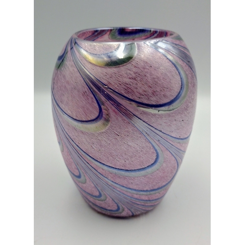 216 - Murano-Style Art Glass Vase with Swirling Filigrana Irredescent Design, Mid-20th Century, Approx. 13... 