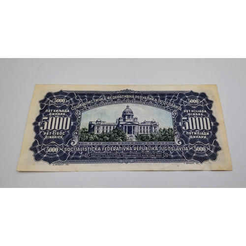 22 - Yugoslavia 5000 Dinara Banknote, 1st May 1963, Socialist Federal Republic, National Assembly Design