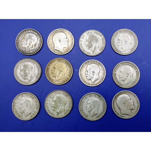 37 - Collection of 12 British Silver Shillings, Featuring Edward VII, George V, and George VI Issues from... 