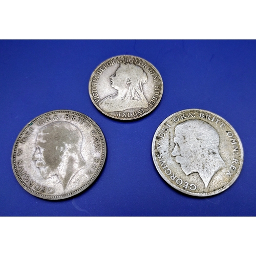 39 - Set of Three British Silver Coins, Including 1897 Queen Victoria Florin and 1920 & 1926 George V Hal... 