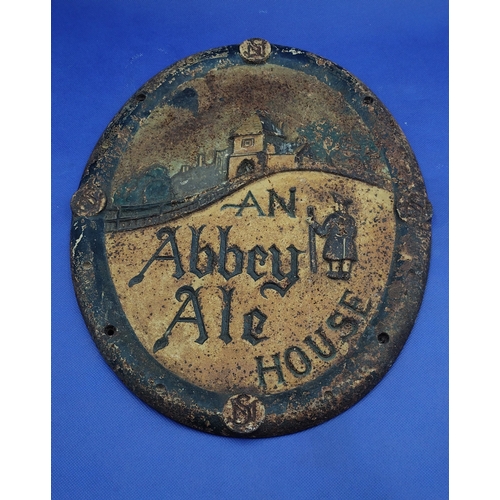 428 - Vintage Cast Iron Shepherd Neame Pub Sign 'An Abbey Ale House', Circa 1950s, Approx. 38cm x 30cm, 6k... 