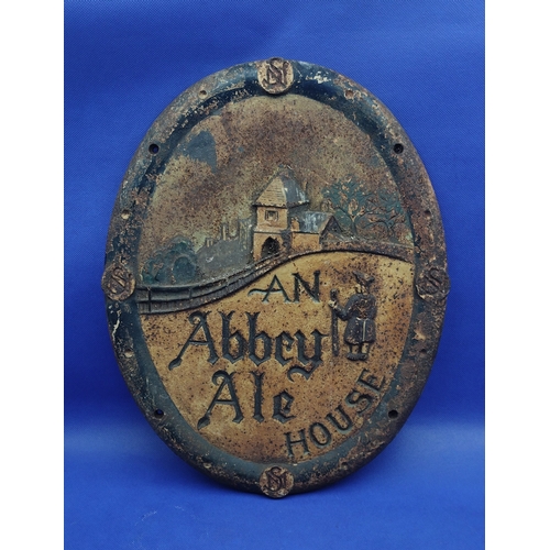 428 - Vintage Cast Iron Shepherd Neame Pub Sign 'An Abbey Ale House', Circa 1950s, Approx. 38cm x 30cm, 6k... 