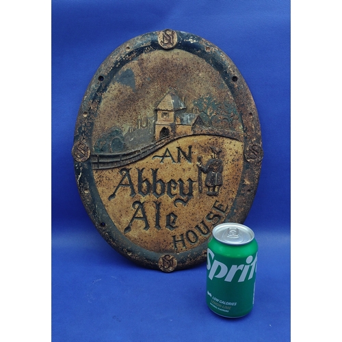 428 - Vintage Cast Iron Shepherd Neame Pub Sign 'An Abbey Ale House', Circa 1950s, Approx. 38cm x 30cm, 6k... 