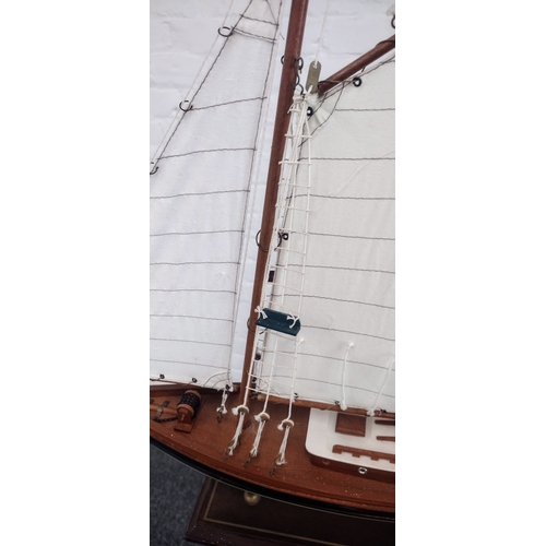 85 - Vintage Wooden Model of a Gaff-Rigged Schooner with Fabric Sails, Approx. 71cm x 70cm x 12cm