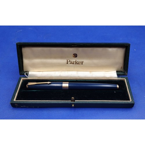 40 - Vintage Parker 17 Fountain Pen, Blue with Gold-Plated Trim, in Original Box, 1960s