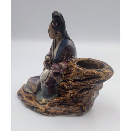 399 - Mid-20th Century Shiwan Mudman Figurine, Seated Female Calligrapher Holding a Brush, 