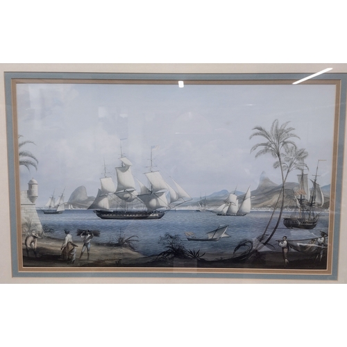 434 - Mid 20th Century Framed and Glazed Topographical Maritime Print in the Style of Nicolas Ponce, Depic... 