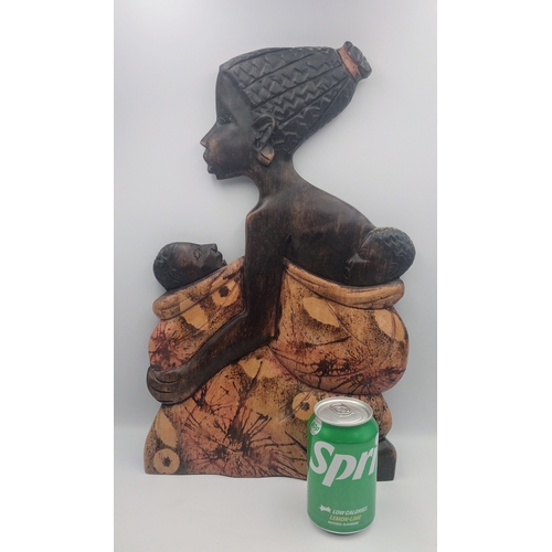 436 - Vintage Carved Wooden African Ashanti Wall Plague Depicting Mother and Baby