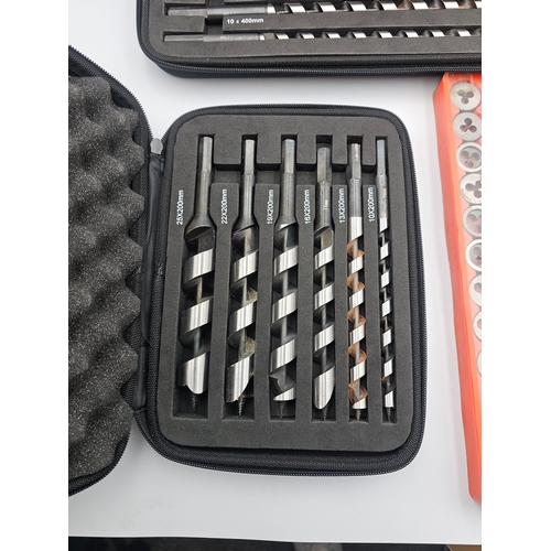 396 - Erbauer SDS 12 wood drill bit set plus Tap and Die set.