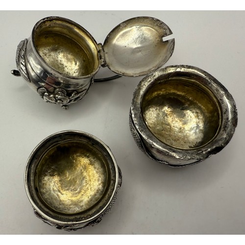 41 - Three Late Qing Antique Chinese Export Dragon Detailed Silver Items by Kwan Wo to Include Lidded Pot... 