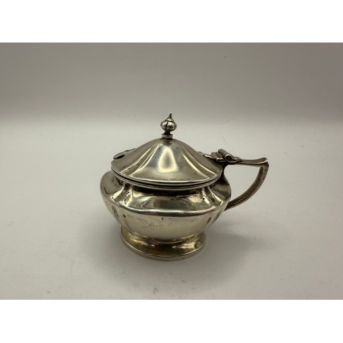 43 - Edwardian Silver Mustard Pot with Blue Glass Liner Fully Hallmarked Birmingham 1913 Approx 33g Sterl... 