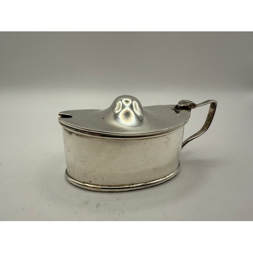 47 - Silver Mustard Pot with Cobalt Blue Glass Liner Hallmarked Birmingham 1919 Cornelius Desormeaux Saun... 