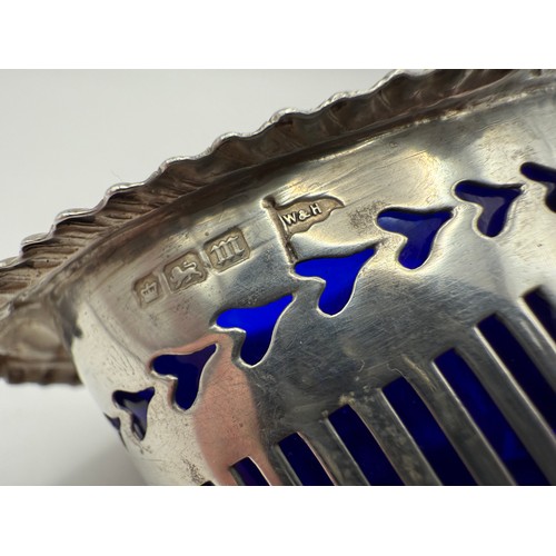 48 - Pair of Edwardian Silver Salts with Cobalt Blue Glass Liners Fully Hallmarked Sheffield 1904 Walker ... 