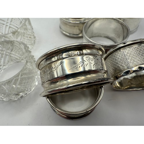 49 - 6 Silver & 2 Crystal Napkin Rings 110.4g Various Makers All Fully Hallmarked Approx 110g Of Sterling... 