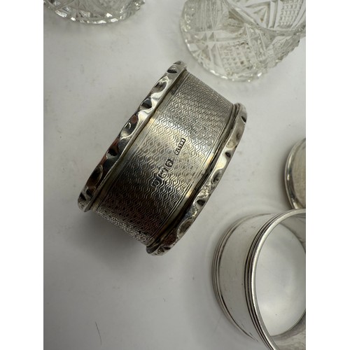 49 - 6 Silver & 2 Crystal Napkin Rings 110.4g Various Makers All Fully Hallmarked Approx 110g Of Sterling... 