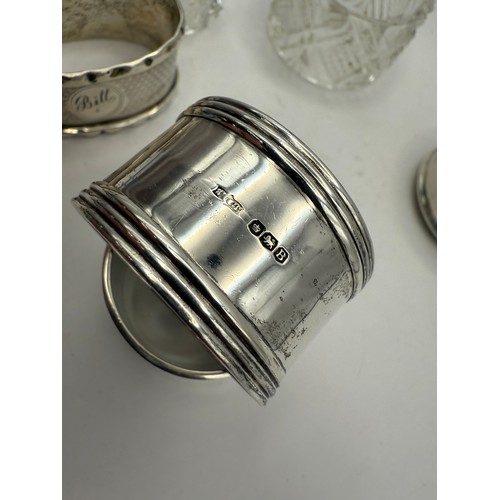 49 - 6 Silver & 2 Crystal Napkin Rings 110.4g Various Makers All Fully Hallmarked Approx 110g Of Sterling... 