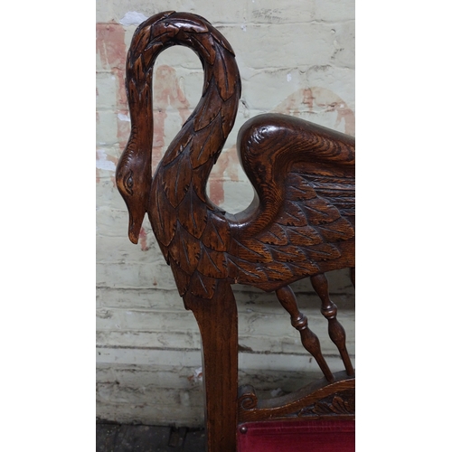 Late Victorian Hand-Carved Oak Rocking Chair with Swan-Head Crest and ...