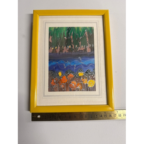 21 - Framed Batik Style Stylized Landscape Artwork