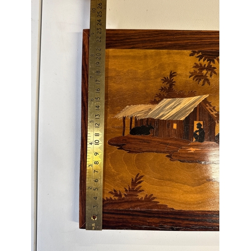 54 - Exotic India Art Village Scene Rosewood Panel with Inlay