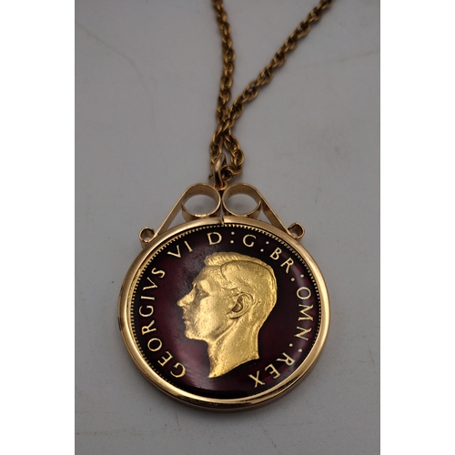 2 - Enamelled 1951 George VI Half Crown Necklace in Gilt Pendant Mount