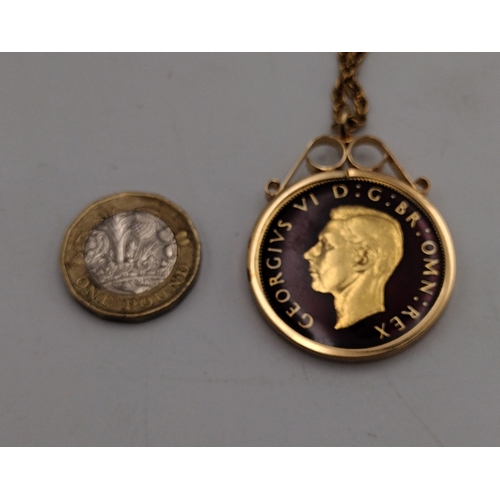 2 - Enamelled 1951 George VI Half Crown Necklace in Gilt Pendant Mount
