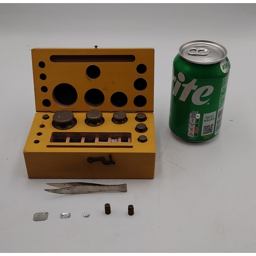 9 - Mid-20th Century Laboratory Metric Brass and Foil Weight Set in Painted Wooden Box Circa 1960s Appro... 