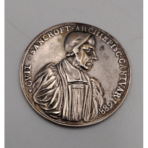 12 - 20th Century Silvered Base-Metal Reproduction of the 1688 Sancroft “Seven Bishops” Medal, 47mm Diame... 