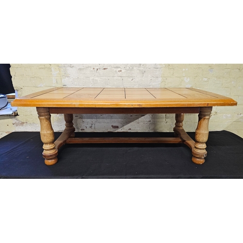 38 - Vintage Wood Coffee Table with a Tiled Top, Mid-20th Century H38CM W111CM D58CM