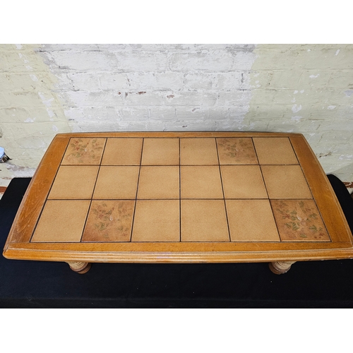 38 - Vintage Wood Coffee Table with a Tiled Top, Mid-20th Century H38CM W111CM D58CM