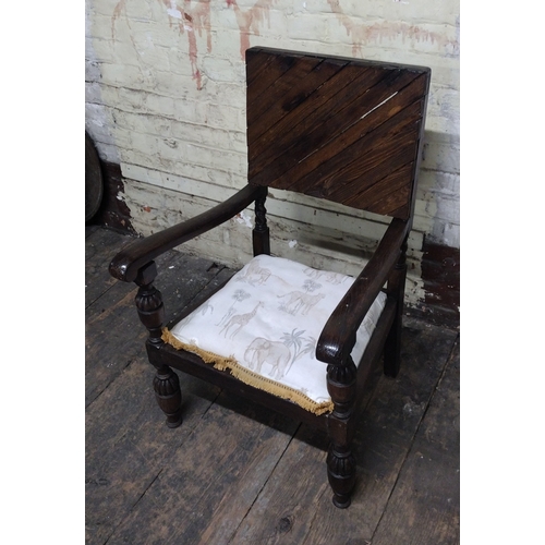 41 - Edwardian Solid oak English open-arm armchair early 20th century Approx. 85 cm high × 55 cm wide