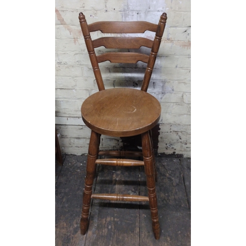 43 - One Small Wooden Nailed-Seat Chair And One Wooden Ladder-Back Bar Stool Mid 20th Century