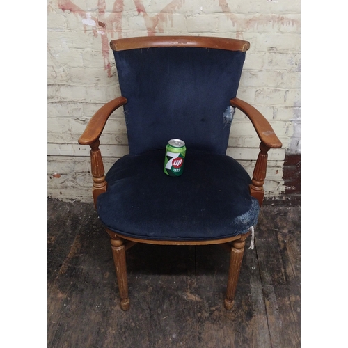 47 - British Beech Elbow Chair with Fluted Front Legs and Upholstered Back Circa 1940s