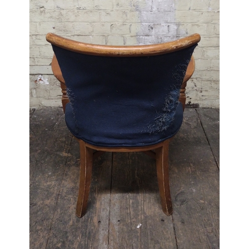 47 - British Beech Elbow Chair with Fluted Front Legs and Upholstered Back Circa 1940s