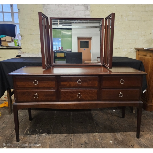 48 - Stag Minstrel Mahogany Dressing Table with a Triple Mirror and 6 Drawers H71cm W131cm D46.5cm