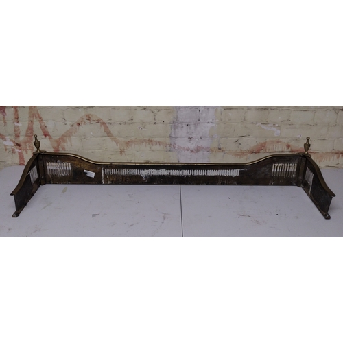 51 - Antique Brass Serpentine Fire Fender with Slotted Gallery and Turned Finials, Circa 1880–1900, Appro... 