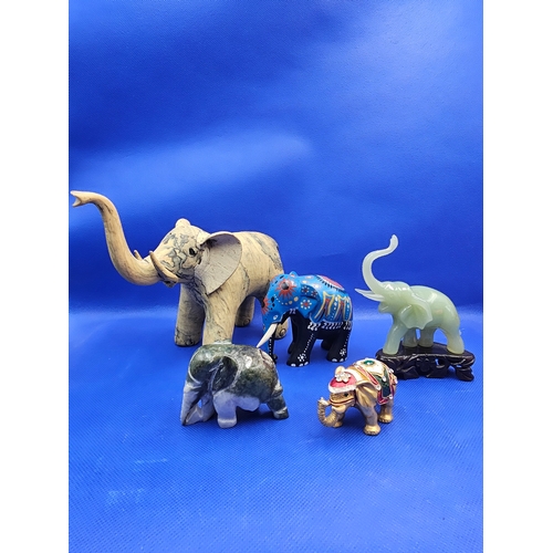 57 - Collection of Elephants to Include Metal Trinket Box, Wood, Stone and Others