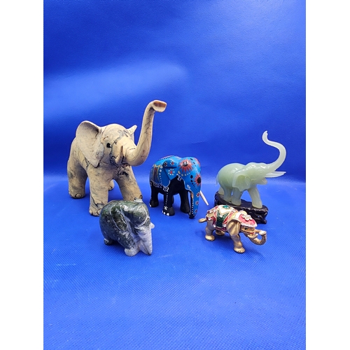 57 - Collection of Elephants to Include Metal Trinket Box, Wood, Stone and Others