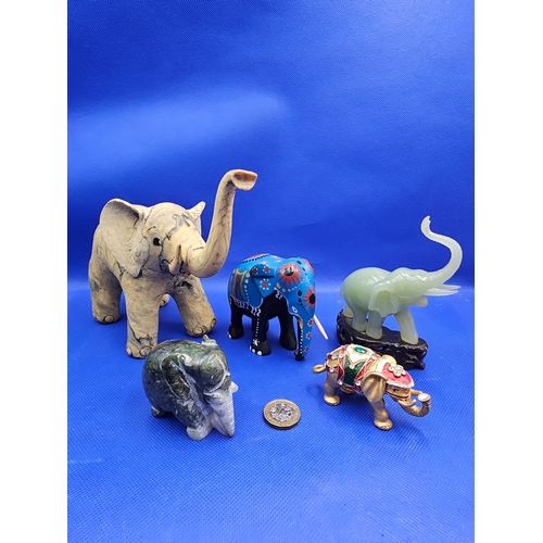 57 - Collection of Elephants to Include Metal Trinket Box, Wood, Stone and Others