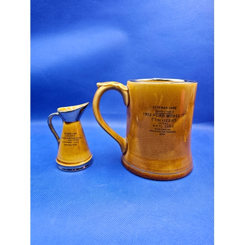 58 - Vintage Lanchester Car Beer Mug Wade Moko Ceramic Tankard and Miniature Jug