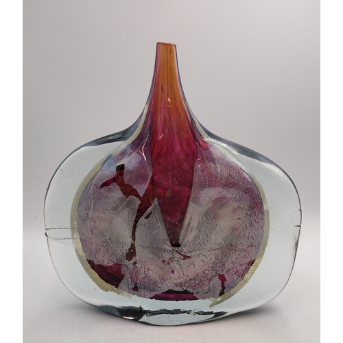 Isle Of Wight Studio Glass Vase Designed By Michael Harris, Foil Inclusion And Crackle Cased Art Glass, Original Label, circa 1970s slightly a/f