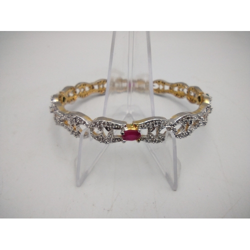 91 - Boxed 925 Silver Gilt High Lustre Freshwater Pearl and “Diamond-Look” Jewellery Suite, with Ruby and... 