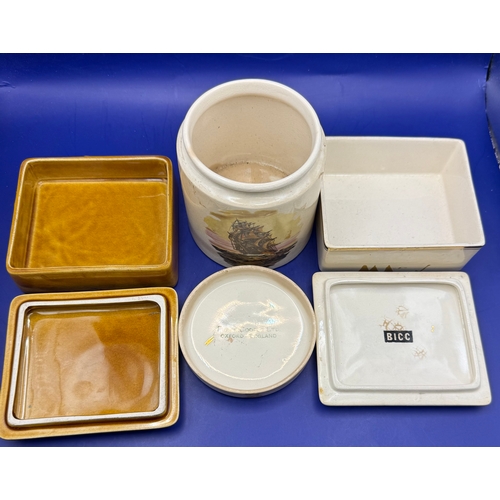 74 - Three Ship Themed Lidded Ceramic Pots to include Lord Nelson Pottery & Sandland