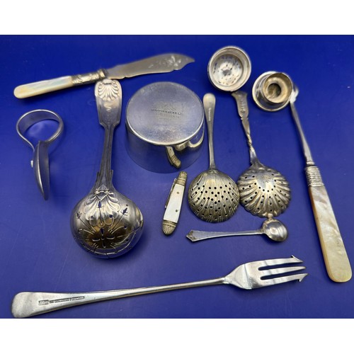 4 - Large Collection of Silver Plated and White Metal Items to include Penknife Ladle Sugar Sifters Pick... 