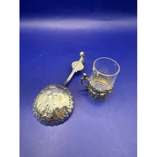 6 - Two Silver Items to include Continetal Caddy Spoon and Sterling Silver Toddy / Shot Glass approx 11g... 