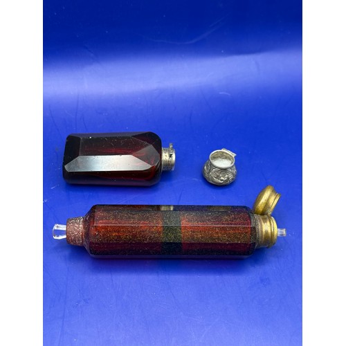 9 - Two Victorian Ruby Glass Perfume Bottles a/f
