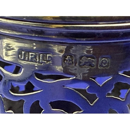 11 - Three Sterling Silver Mustard Pots two with Blue Glass Liners approx 104g 925