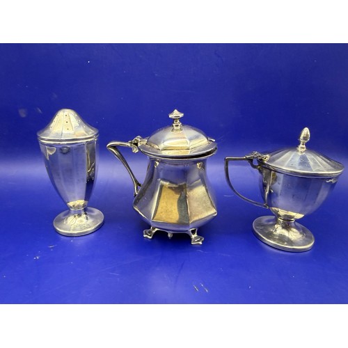 13 - Three Sterling Silver Items to include Pepper Pot and Two Mustards Minimum 71g 925 . Total Weight 16... 